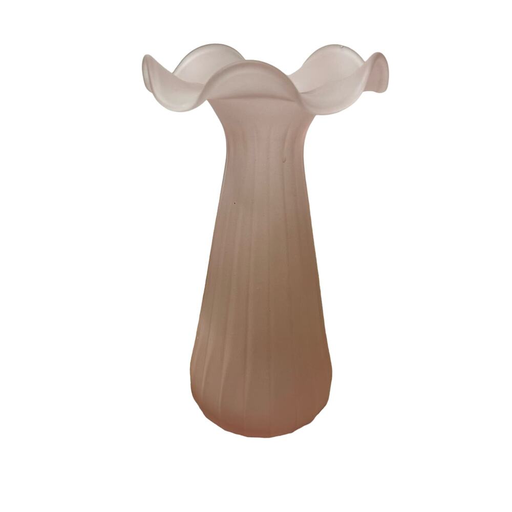 Vintage Frosted Satin Pale Pink Ruffle Fluted Glass Vase